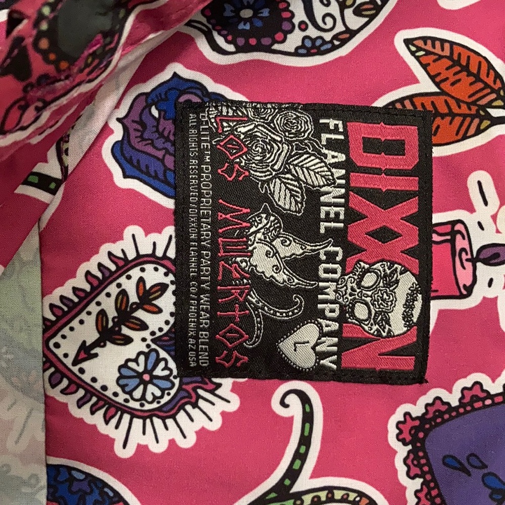Dixxon short sleeve bamboo Los Muertos ,pink, large women’s shirt